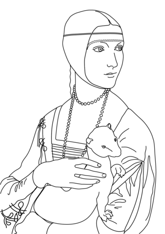 Lady With An Ermine By Leonardo Da Vinci Coloring Page